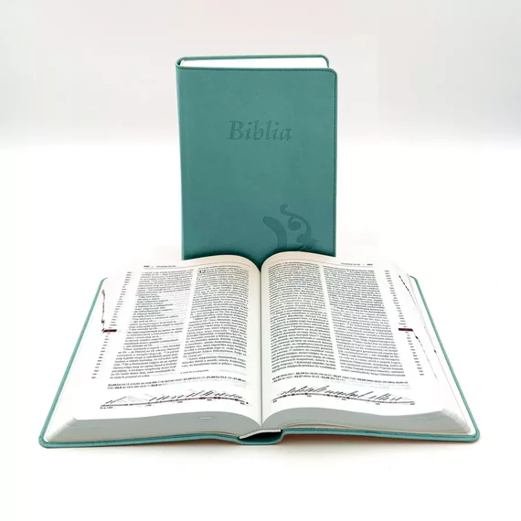 Kisméretű, varrott, türkiz Károli-Biblia 2.0