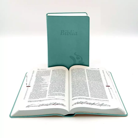 Középméretű, varrott, türkiz Károli-Biblia 2.0